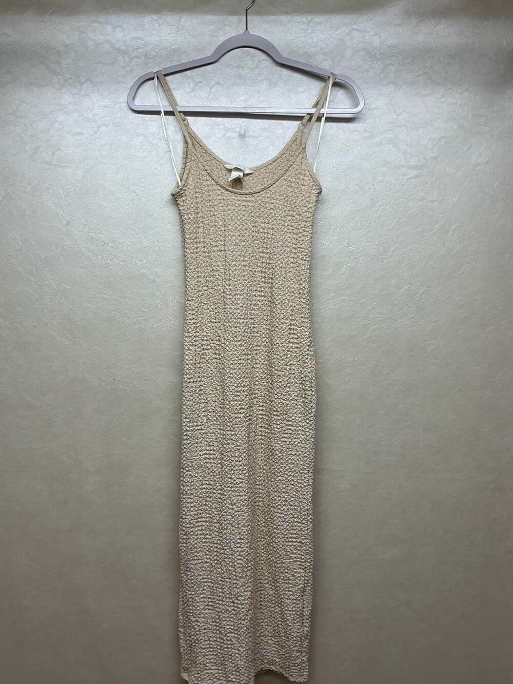H&M Crinkled Jersey Midi Dress Beige Size Small